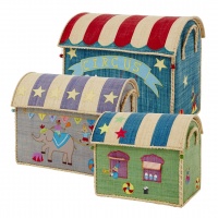 Set of 3 Colourful Circus Raffia Toy Storage Baskets Rice DK